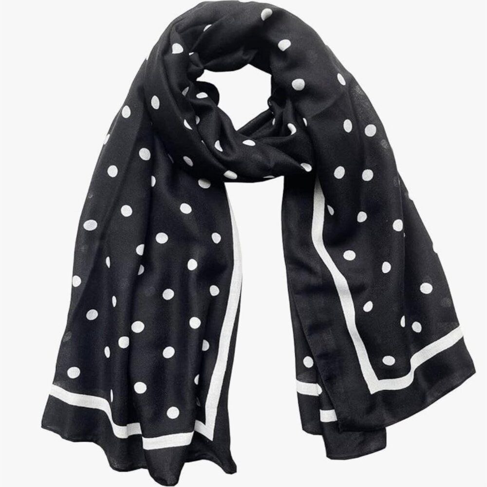 Black & White Polka Dots Scarf for Women, Unisex scarf, Lightweight Head Cover